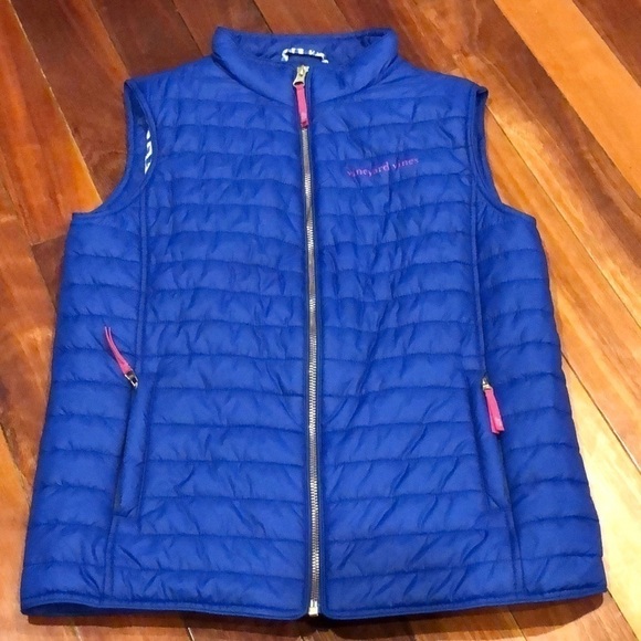 Vineyard Vines Quilted Vest Blue Pink Large 14 - Picture 1 of 8